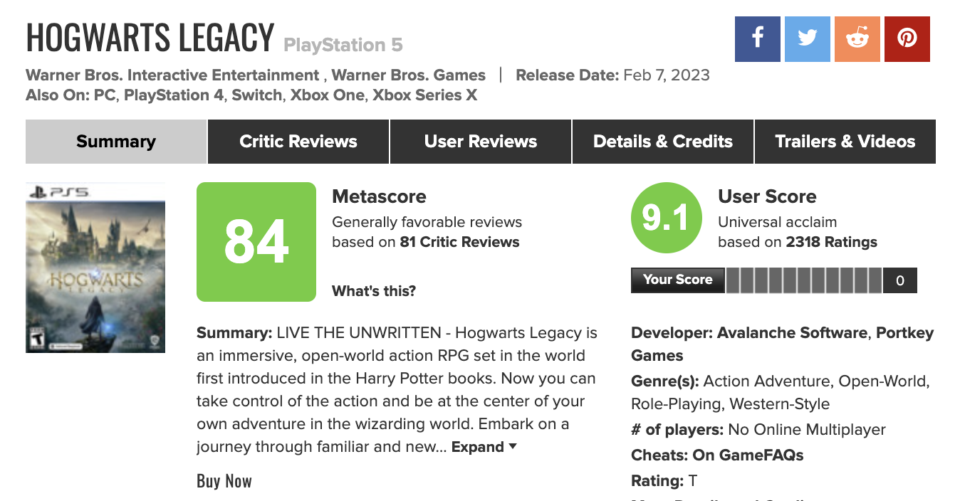 Hogwarts legacy оценки metacritic (120) фото