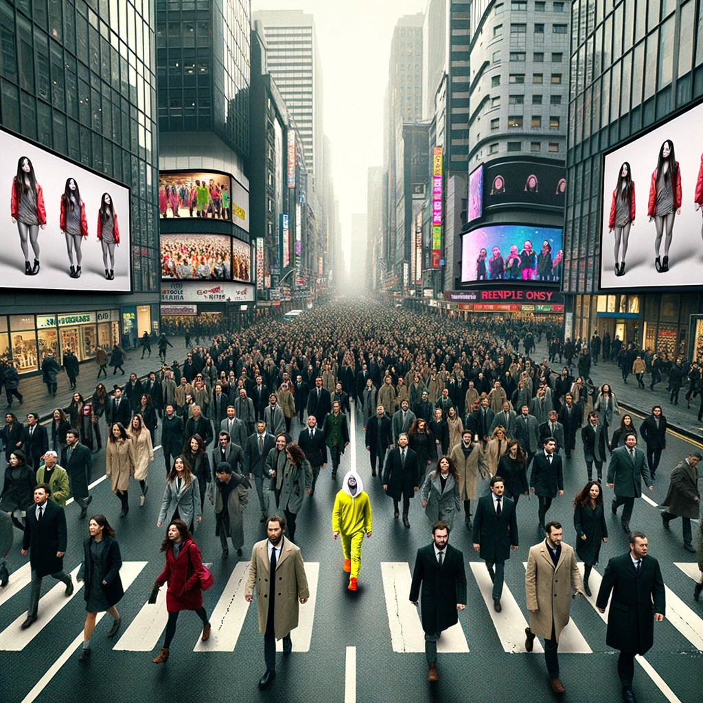 DALL·E_2023-10-21_16_00.44_-_Photo_of_a_busy_city_street__On_a_bustling_city_street,_hundreds_of_people_walk_in_one_direction._They_all_wear_similar_clothing_and_have_a_uniform_ex.png